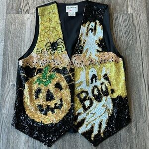 Fashion Fantasy Vest Black Sequined Halloween Vintage Vest Size Medium